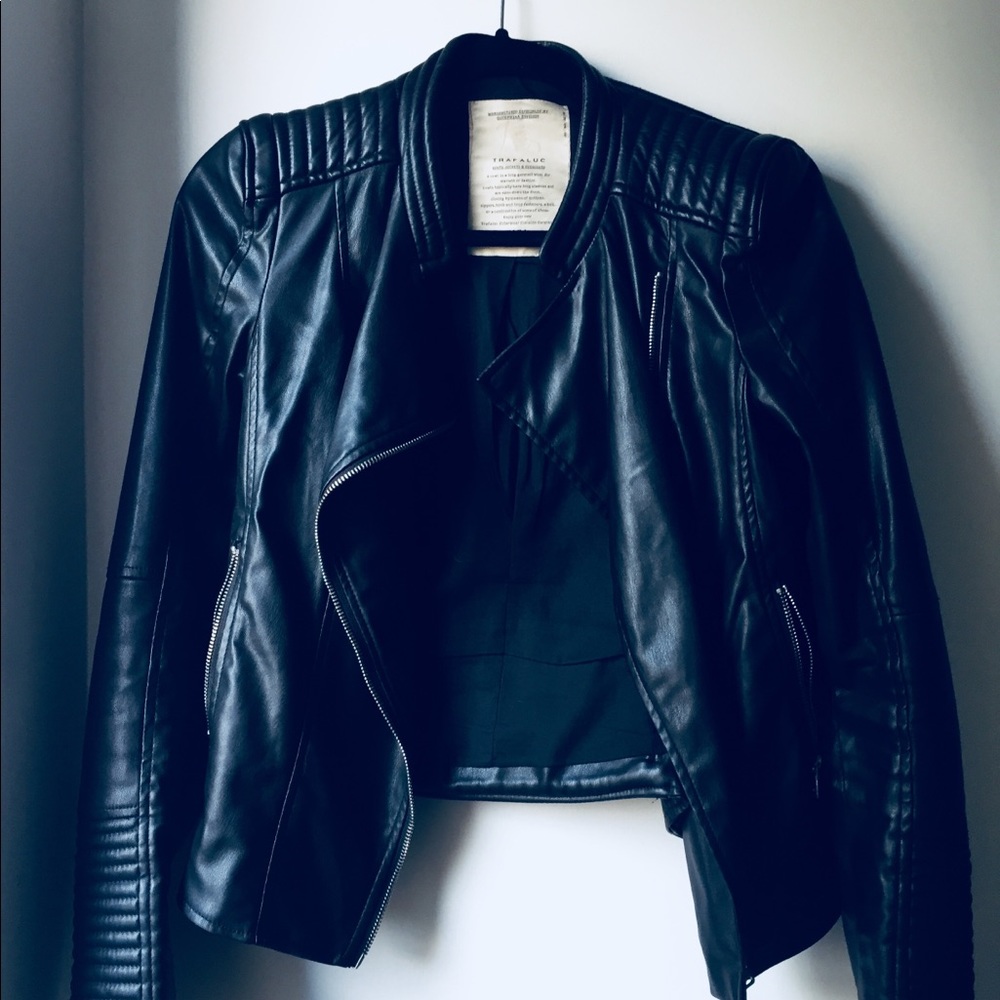 Black leather moto jacket